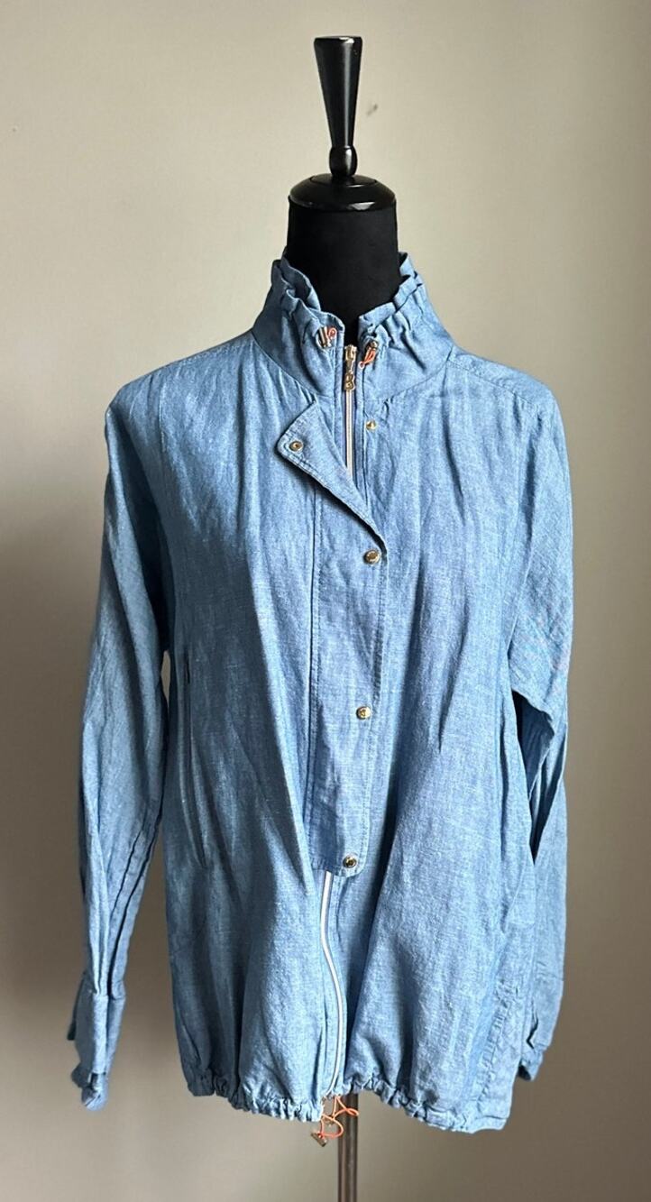 BOGNER Light Blue Chambray Cotton Linen Mid Length Jacket Size 10
